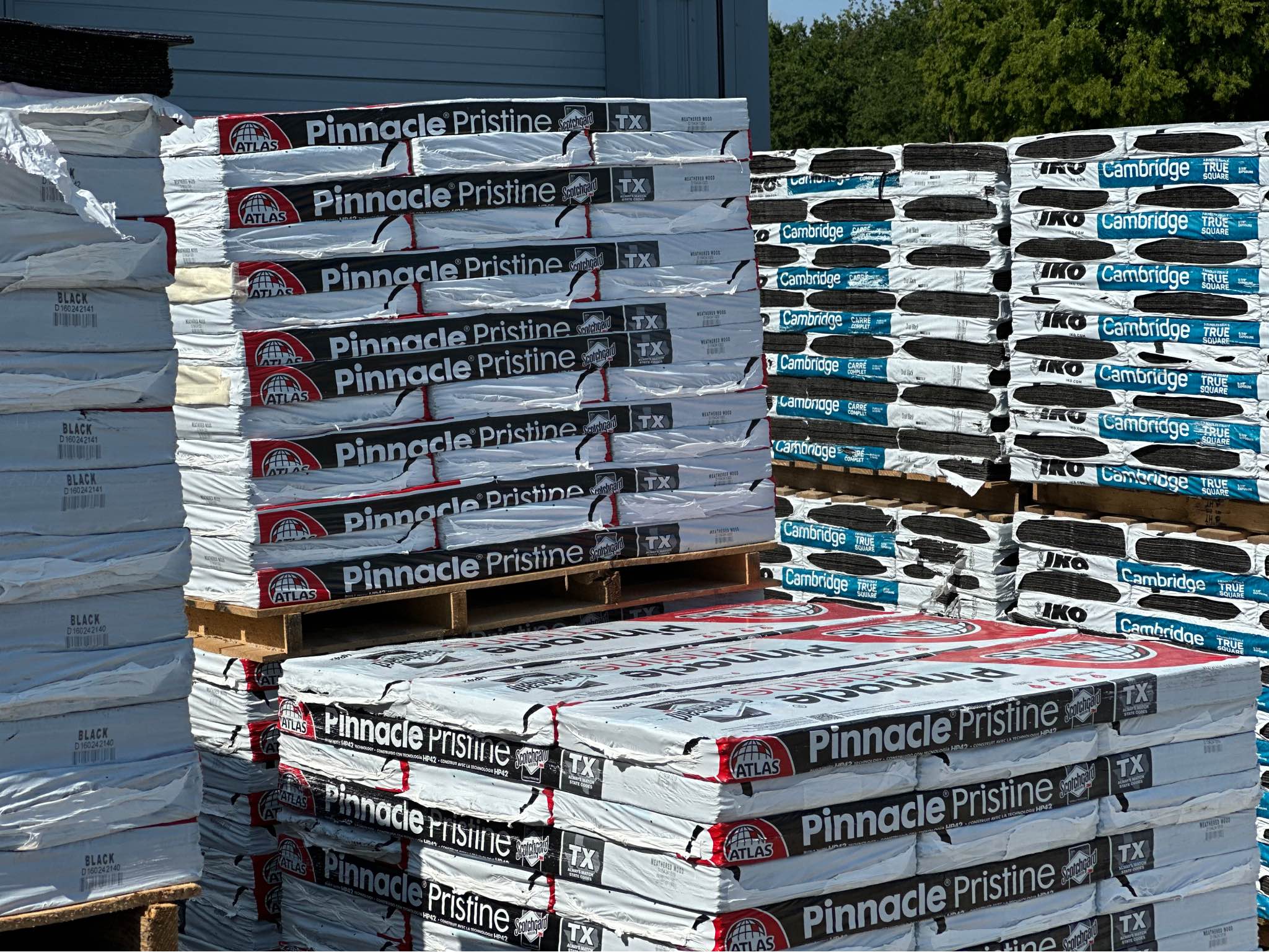 Pinnacle Pristine shingles inventory at 48 N Building Material Sherman TX
